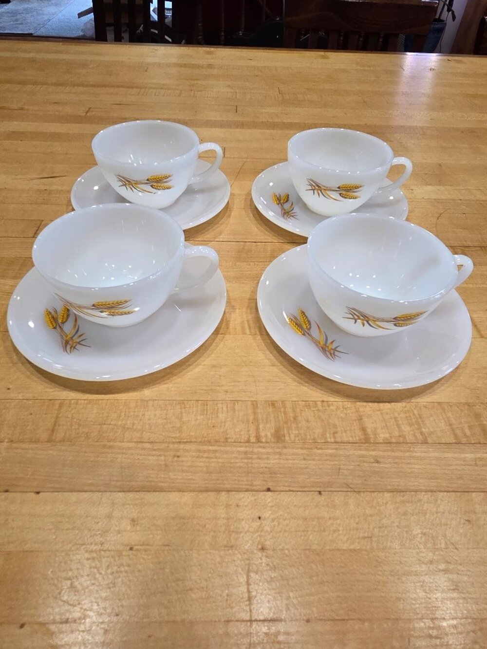 Vintage Fire King Wheat Milk Glass Cups and Saucers 8 Piece Set